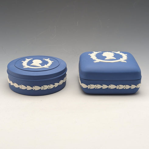 1977 Wedgwood Queen Elizabeth Jubilee Candy Box Pair Royal Blue